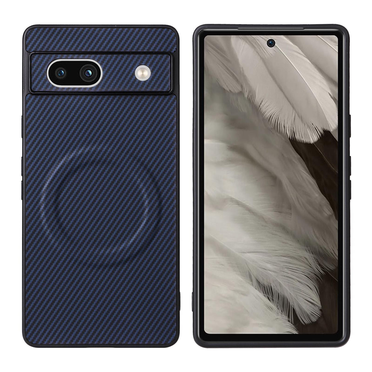 For Google Pixel 7a Precise Cutout Carbon Fiber Texture Vegan Leather Phone Case - Blue - EDA009801706D