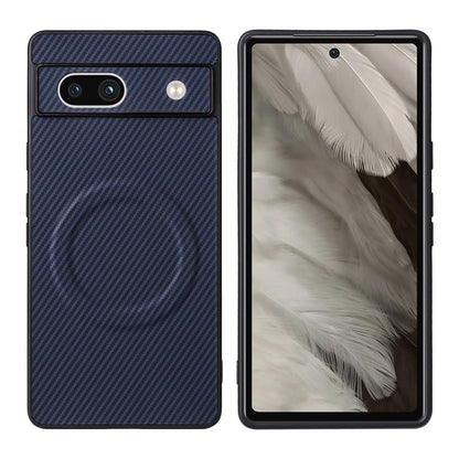 For Google Pixel 7a Precise Cutout Carbon Fiber Texture Vegan Leather Phone Case - Blue - EDA009801706D