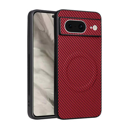 For Google Pixel 8 Precise Cutout Carbon Fiber Texture Vegan Leather Phone Case - Red - EDA009801708B