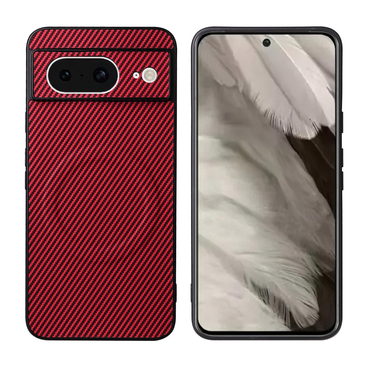 For Google Pixel 8 Precise Cutout Carbon Fiber Texture Vegan Leather Phone Case - Red - EDA009801708B