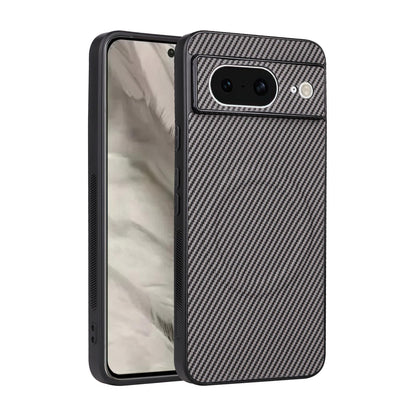 For Google Pixel 8 Precise Cutout Carbon Fiber Texture Vegan Leather Phone Case - Grey - EDA009801708C