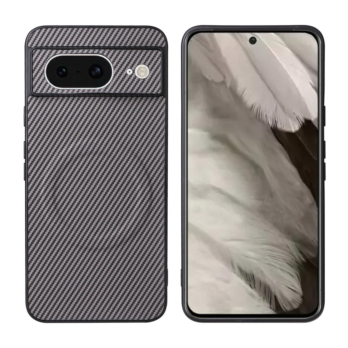 For Google Pixel 8 Precise Cutout Carbon Fiber Texture Vegan Leather Phone Case - Grey - EDA009801708C