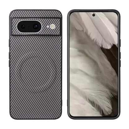 For Google Pixel 8 Precise Cutout Carbon Fiber Texture Vegan Leather Phone Case - Grey - EDA009801708C
