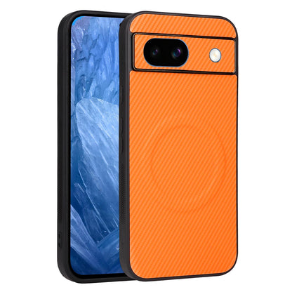 For Google Pixel 8a Precise Cutout Carbon Fiber Texture Vegan Leather Phone Case - Orange - EDA009801709A