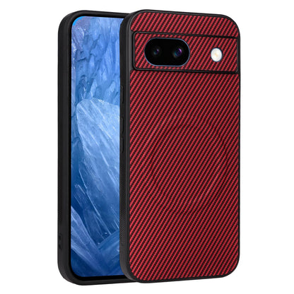 For Google Pixel 8a Precise Cutout Carbon Fiber Texture Vegan Leather Phone Case - Red - EDA009801709B