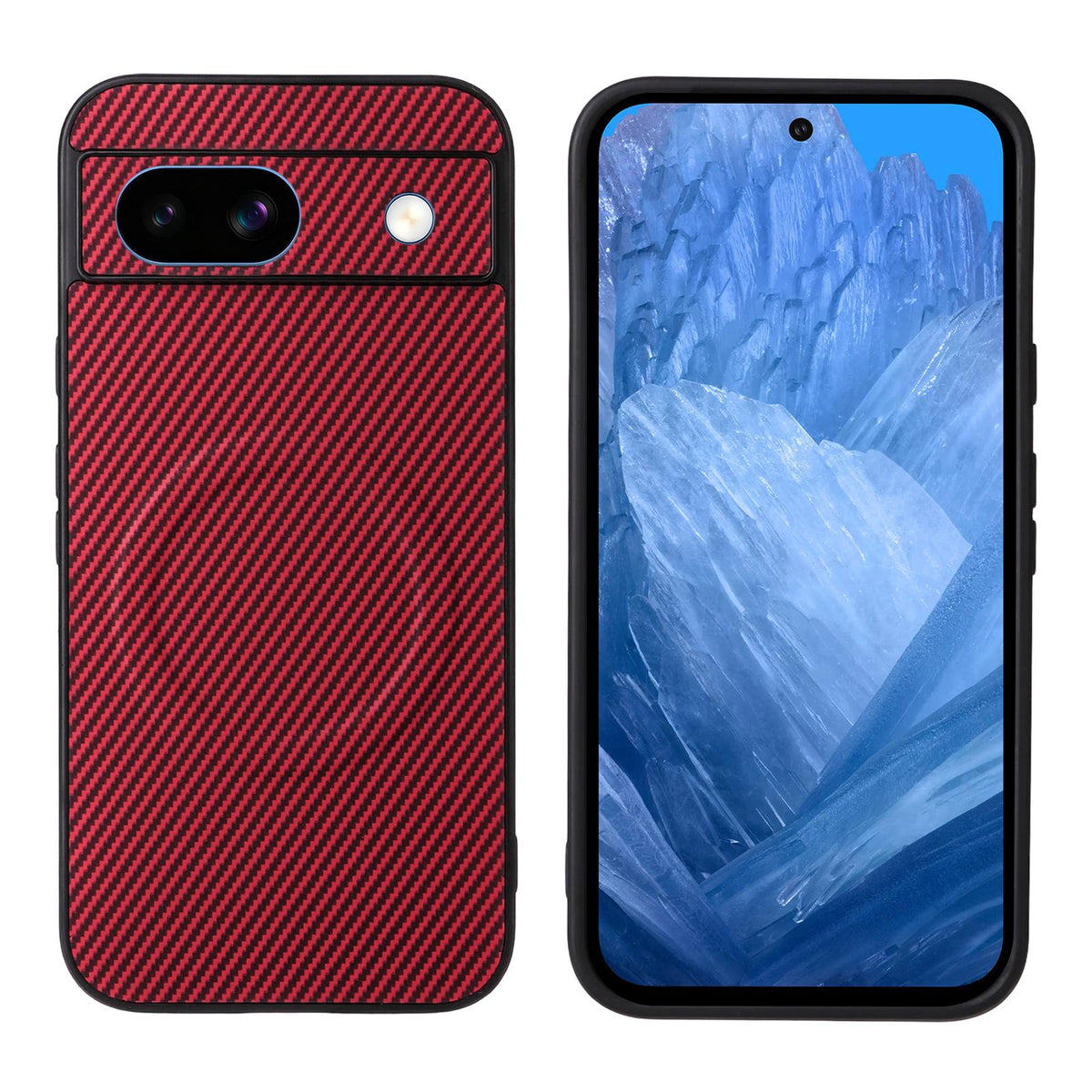 For Google Pixel 8a Precise Cutout Carbon Fiber Texture Vegan Leather Phone Case - Red - EDA009801709B