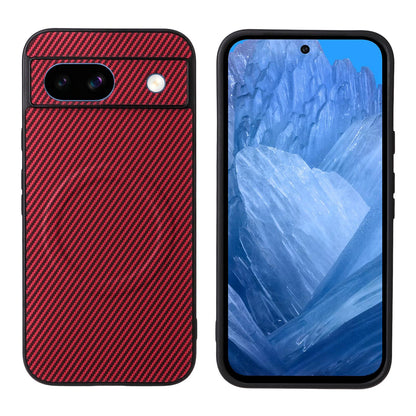 For Google Pixel 8a Precise Cutout Carbon Fiber Texture Vegan Leather Phone Case - Red - EDA009801709B