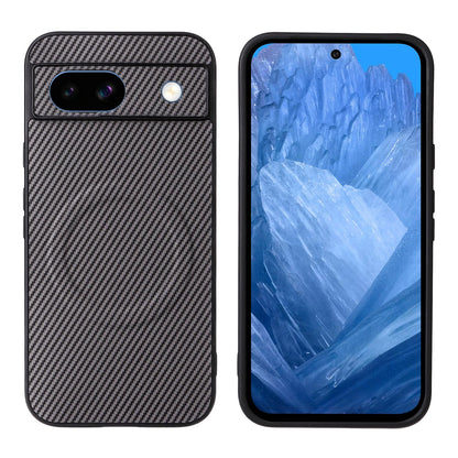 For Google Pixel 8a Precise Cutout Carbon Fiber Texture Vegan Leather Phone Case - Grey - EDA009801709C