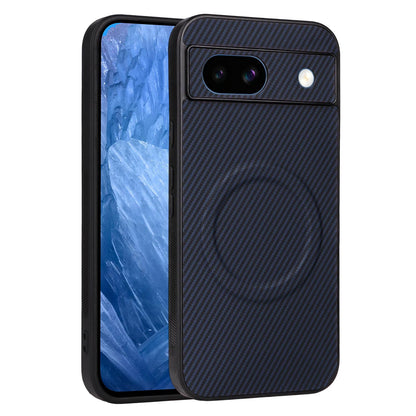 For Google Pixel 8a Precise Cutout Carbon Fiber Texture Vegan Leather Phone Case - Blue - EDA009801709D