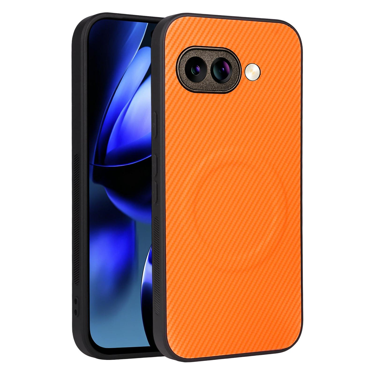 For Google Pixel 9a Precise Cutout Carbon Fiber Texture Vegan Leather Phone Case - Orange - EDA009801712A