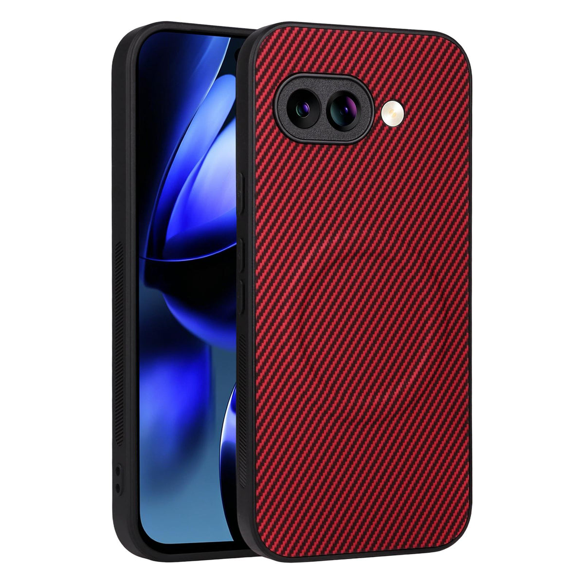 For Google Pixel 9a Precise Cutout Carbon Fiber Texture Vegan Leather Phone Case - Red - EDA009801712B