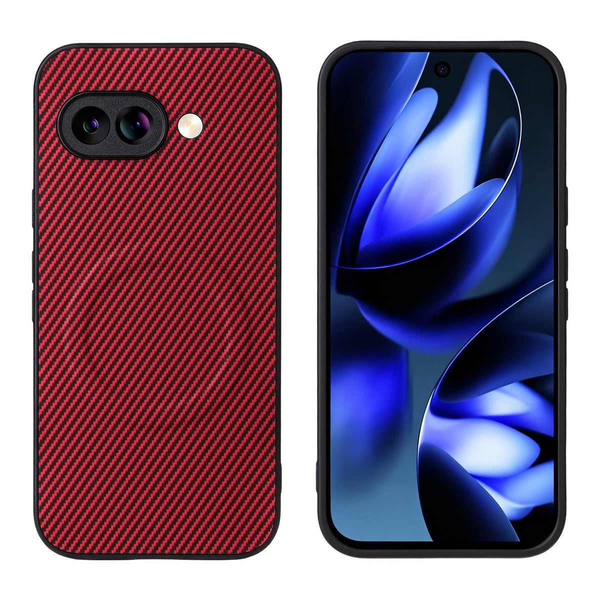 For Google Pixel 9a Precise Cutout Carbon Fiber Texture Vegan Leather Phone Case - Red - EDA009801712B