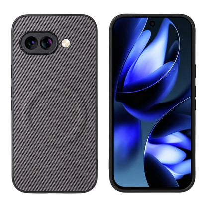 For Google Pixel 9a Precise Cutout Carbon Fiber Texture Vegan Leather Phone Case - Grey - EDA009801712C