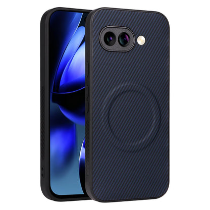For Google Pixel 9a Precise Cutout Carbon Fiber Texture Vegan Leather Phone Case - Blue - EDA009801712D