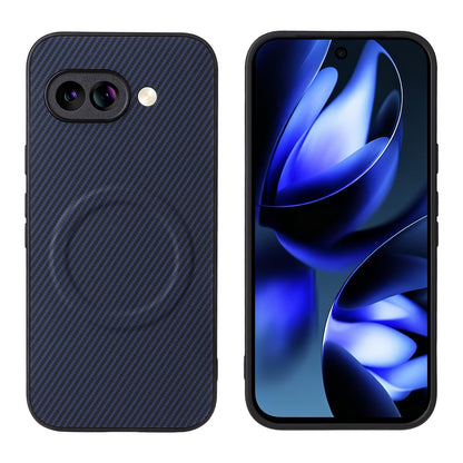 For Google Pixel 9a Precise Cutout Carbon Fiber Texture Vegan Leather Phone Case - Blue - EDA009801712D