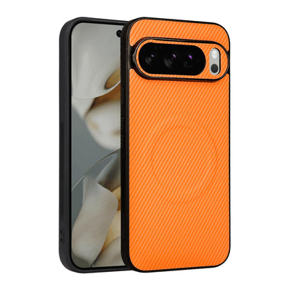 For Google Pixel 10 Pro XL Precise Cutout Carbon Fiber Texture Vegan Leather Phone Case - Orange - EDA009801713A
