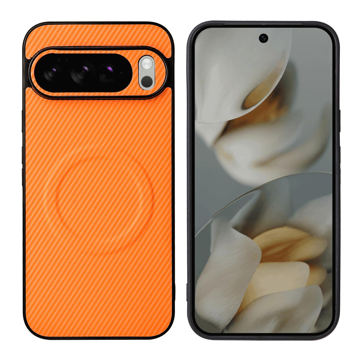 For Google Pixel 10 Pro XL Precise Cutout Carbon Fiber Texture Vegan Leather Phone Case - Orange - EDA009801713A