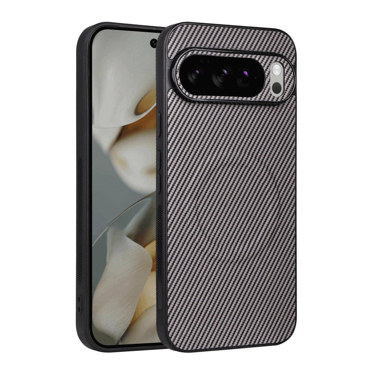 For Google Pixel 10 Pro XL Precise Cutout Carbon Fiber Texture Vegan Leather Phone Case - Grey - EDA009801713C