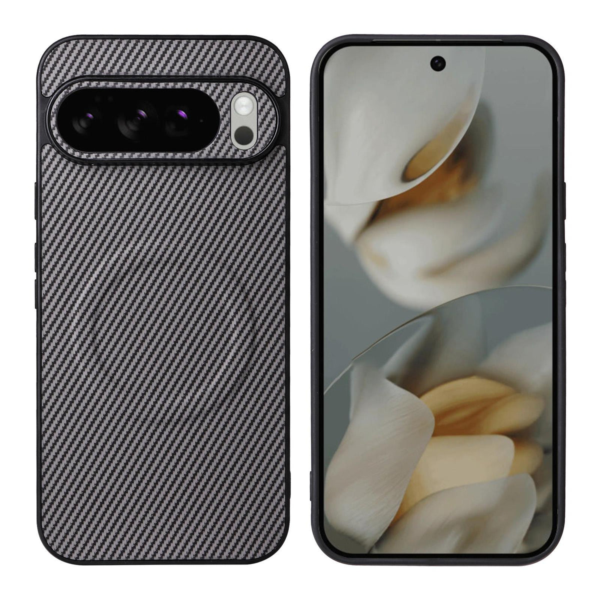 For Google Pixel 10 Pro XL Precise Cutout Carbon Fiber Texture Vegan Leather Phone Case - Grey - EDA009801713C