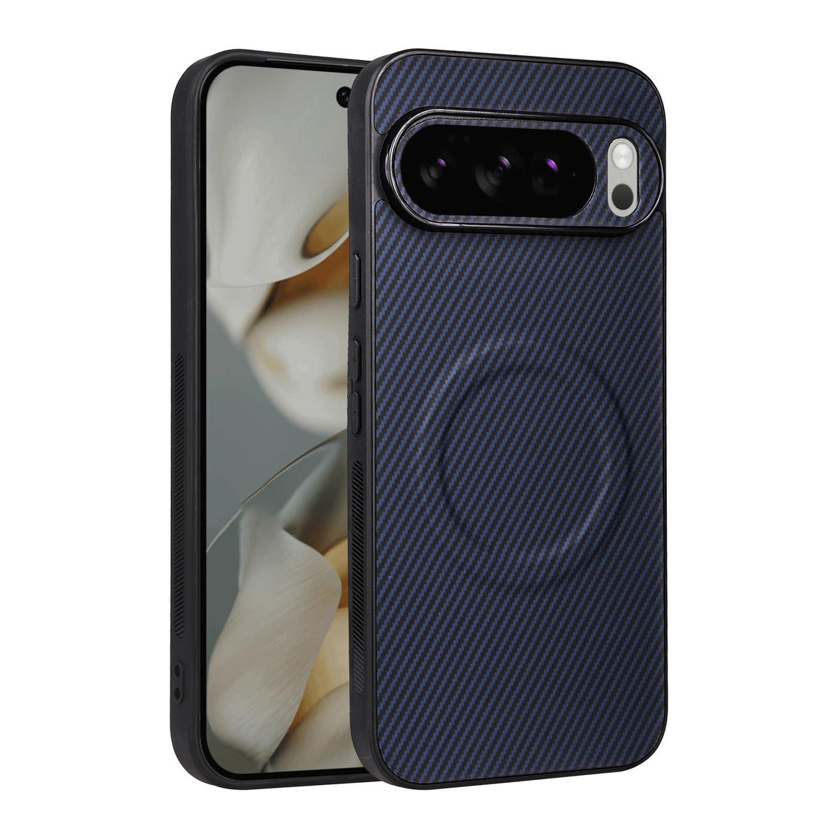 For Google Pixel 10 Pro XL Precise Cutout Carbon Fiber Texture Vegan Leather Phone Case - Blue - EDA009801713D
