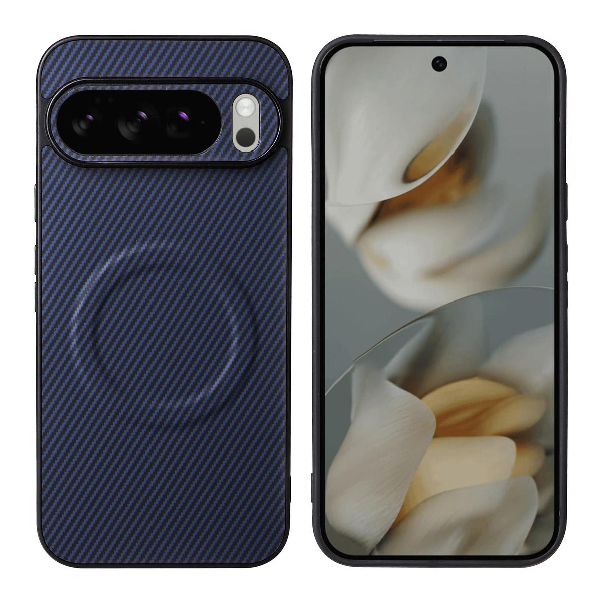 For Google Pixel 10 Pro XL Precise Cutout Carbon Fiber Texture Vegan Leather Phone Case - Blue - EDA009801713D
