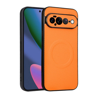 For Google Pixel 11 Pro XL Precise Cutout Carbon Fiber Texture Vegan Leather Phone Case - Orange - EDA009801716A