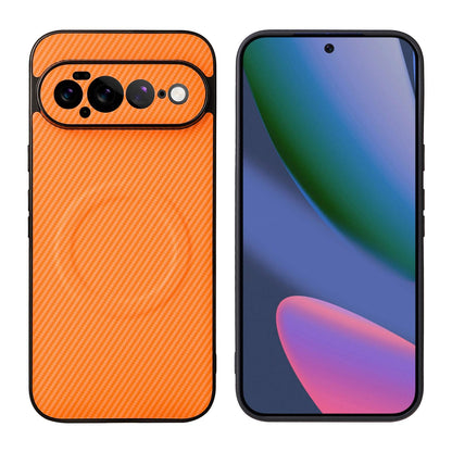 For Google Pixel 11 Pro XL Precise Cutout Carbon Fiber Texture Vegan Leather Phone Case - Orange - EDA009801716A