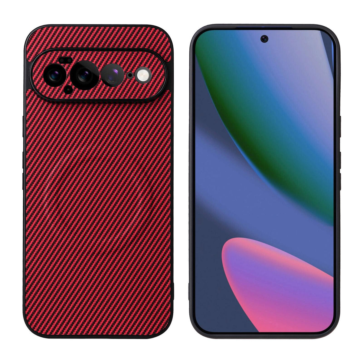 For Google Pixel 11 Pro XL Precise Cutout Carbon Fiber Texture Vegan Leather Phone Case - Red - EDA009801716B