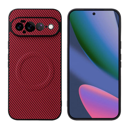 For Google Pixel 11 Pro XL Precise Cutout Carbon Fiber Texture Vegan Leather Phone Case - Red - EDA009801716B