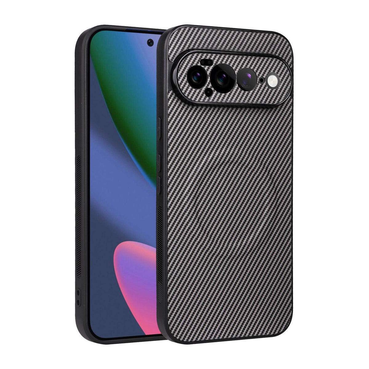 For Google Pixel 11 Pro XL Precise Cutout Carbon Fiber Texture Vegan Leather Phone Case - Grey - EDA009801716C