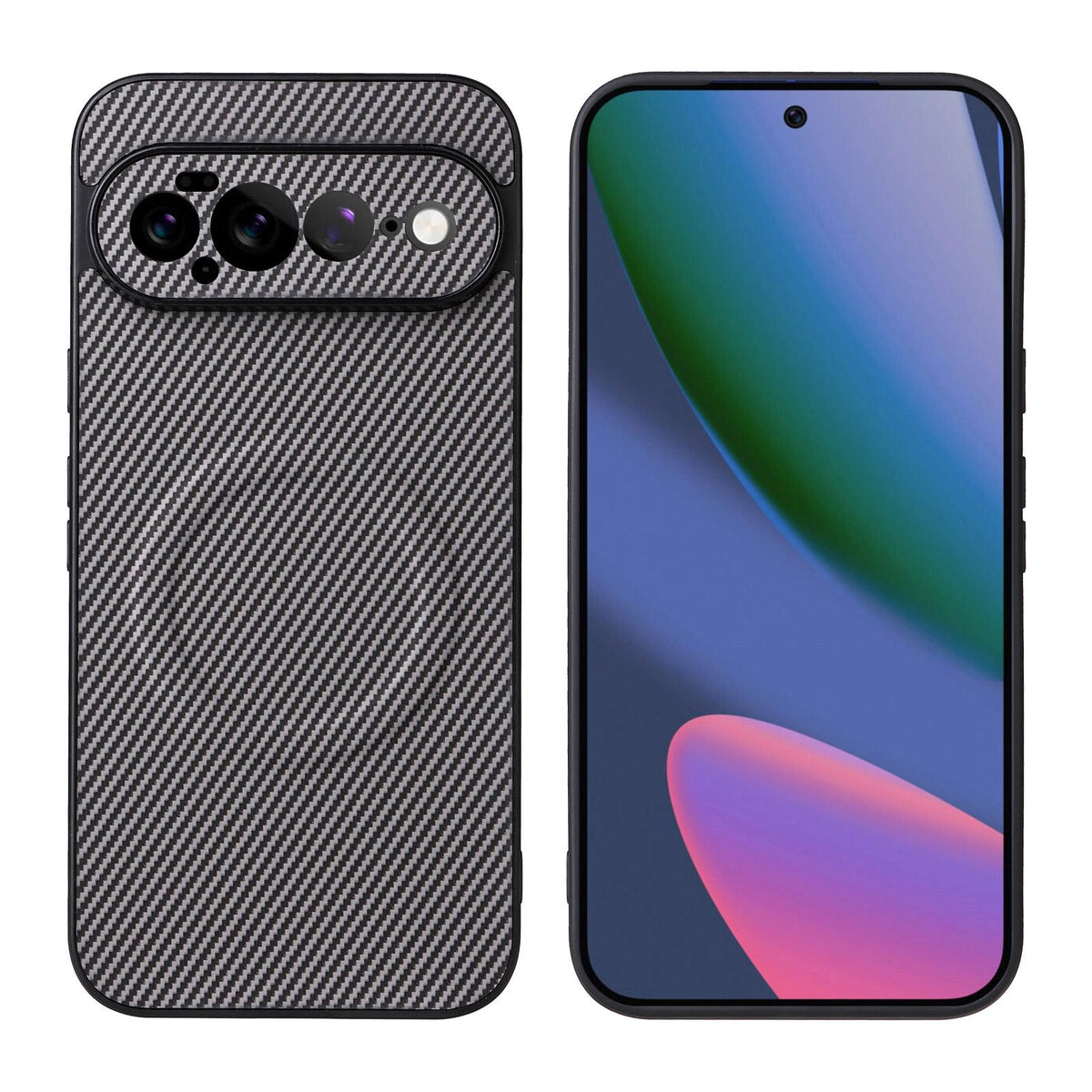 For Google Pixel 11 Pro XL Precise Cutout Carbon Fiber Texture Vegan Leather Phone Case - Grey - EDA009801716C