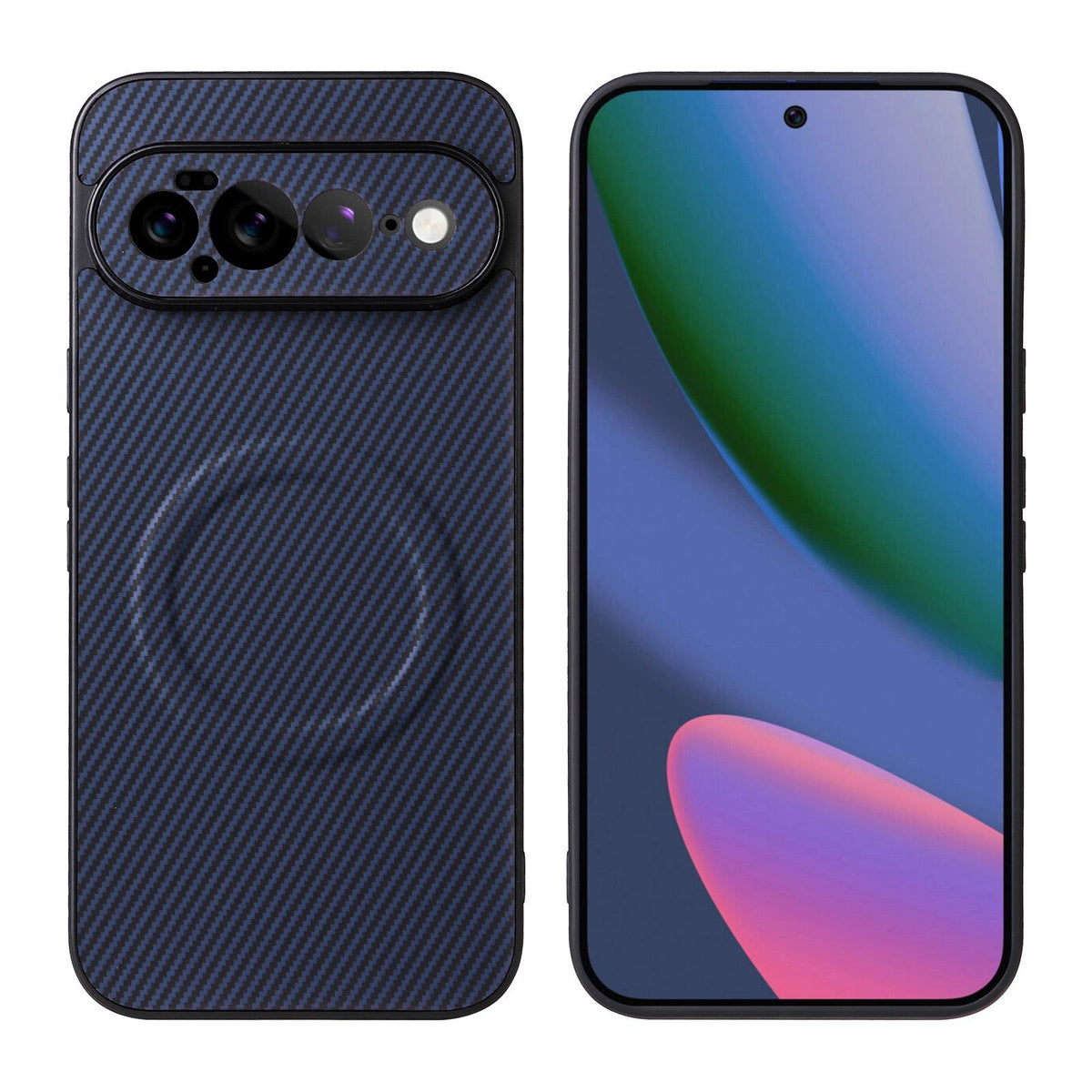 For Google Pixel 11 Pro XL Precise Cutout Carbon Fiber Texture Vegan Leather Phone Case - Blue - EDA009801716D
