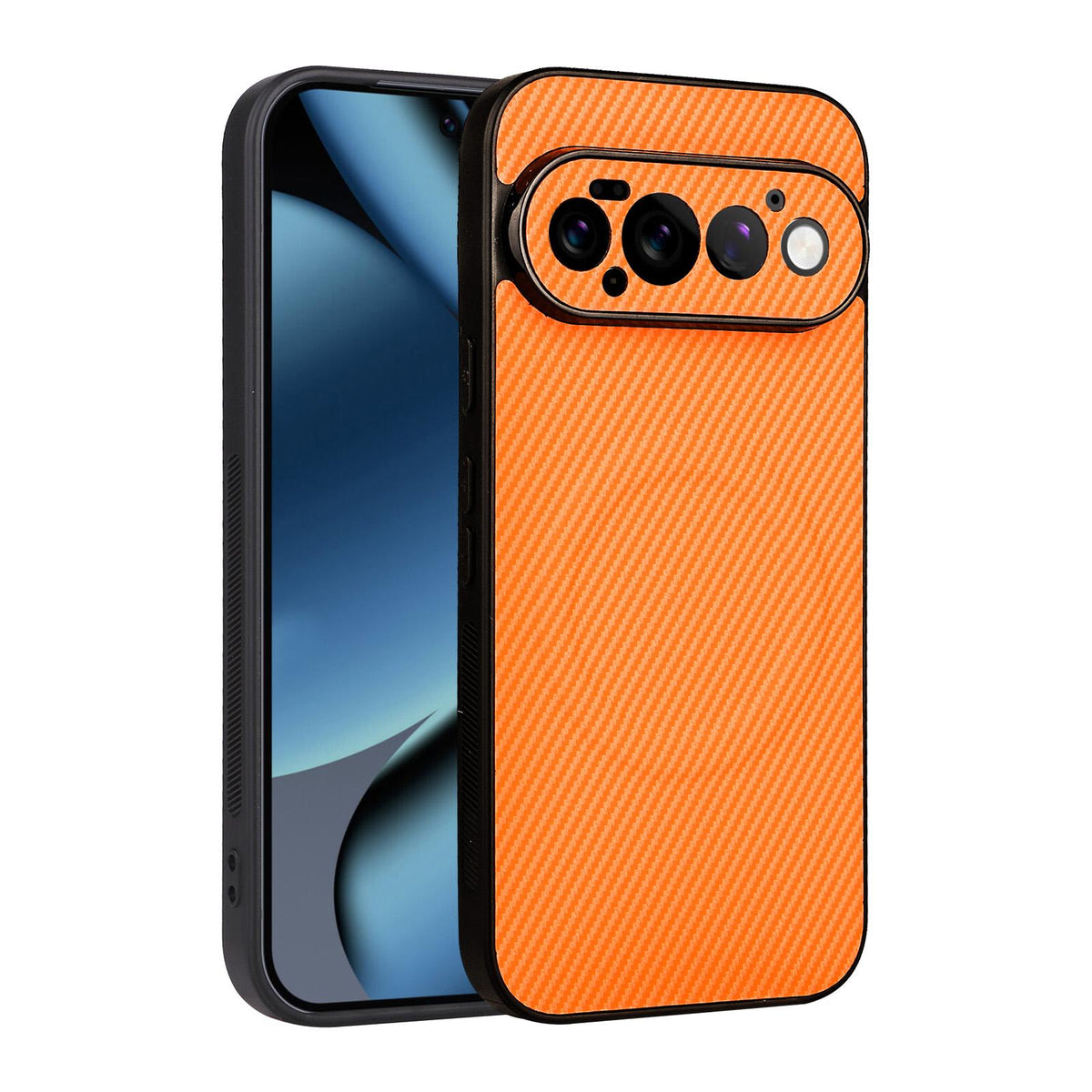 For Google Pixel 11 Pro Precise Cutout Carbon Fiber Texture Vegan Leather Phone Case - Orange - EDA009801717A