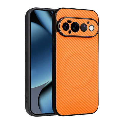 For Google Pixel 11 Pro Precise Cutout Carbon Fiber Texture Vegan Leather Phone Case - Orange - EDA009801717A