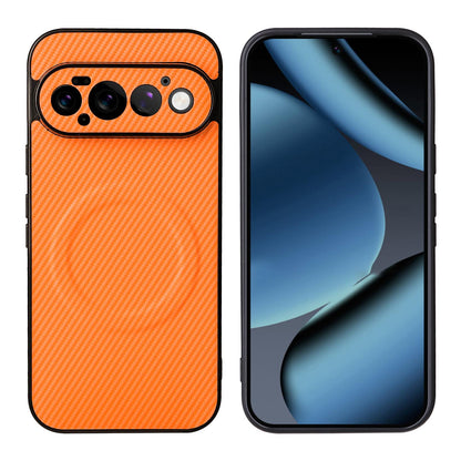 For Google Pixel 11 Pro Precise Cutout Carbon Fiber Texture Vegan Leather Phone Case - Orange - EDA009801717A