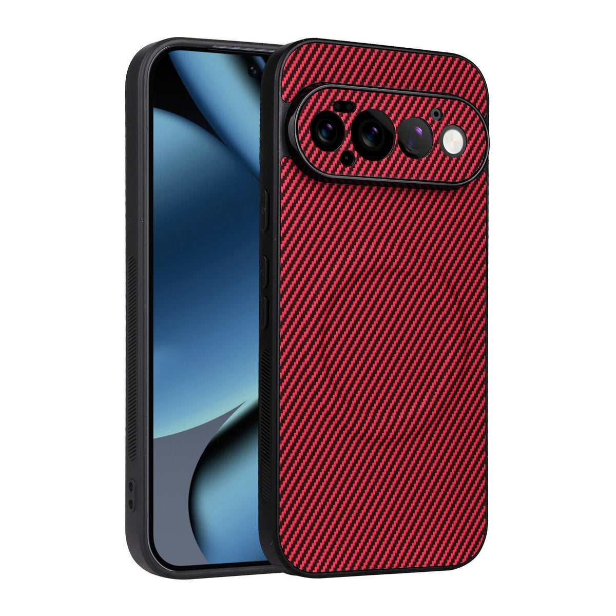 For Google Pixel 11 Pro Precise Cutout Carbon Fiber Texture Vegan Leather Phone Case - Red - EDA009801717B