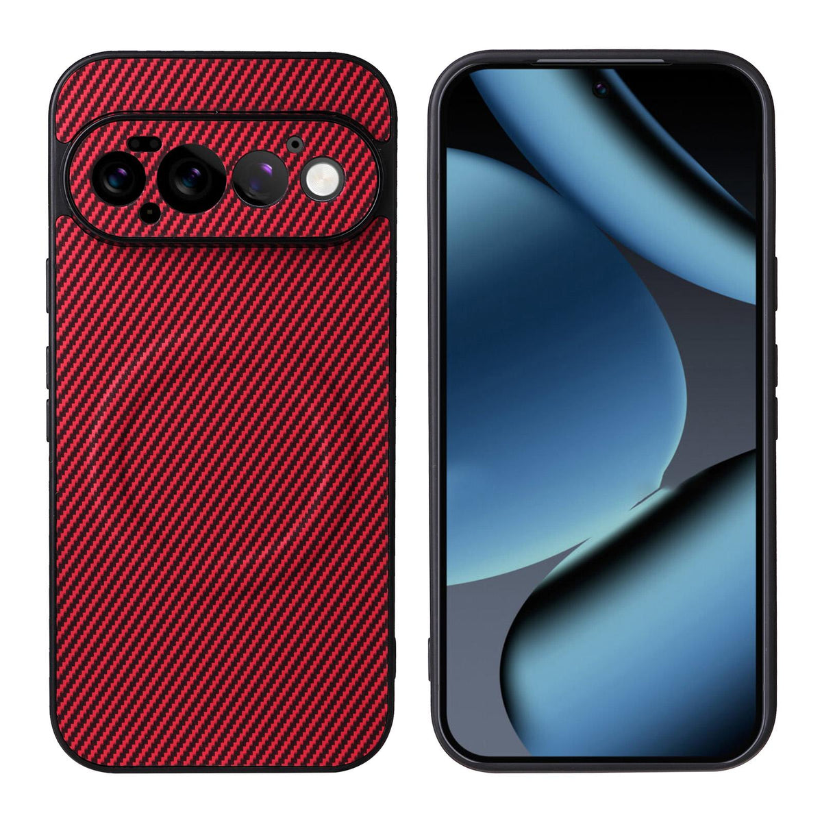 For Google Pixel 11 Pro Precise Cutout Carbon Fiber Texture Vegan Leather Phone Case - Red - EDA009801717B