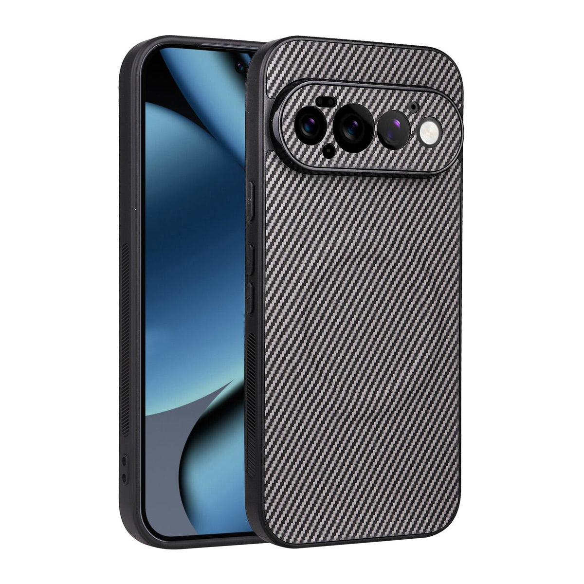 For Google Pixel 11 Pro Precise Cutout Carbon Fiber Texture Vegan Leather Phone Case - Grey - EDA009801717C