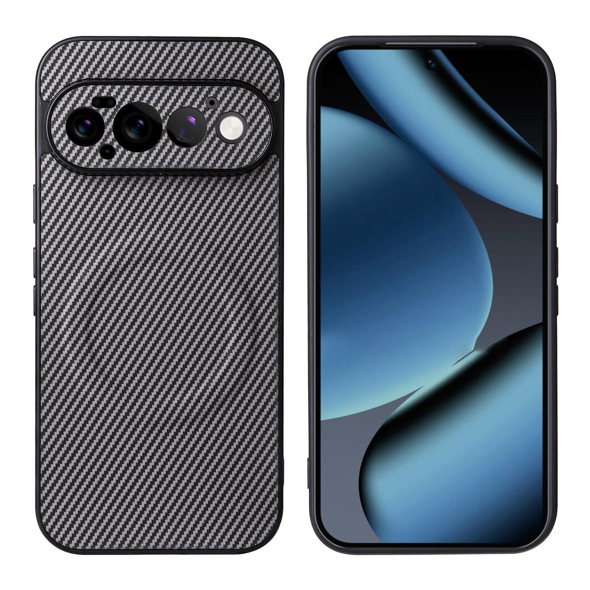 For Google Pixel 11 Pro Precise Cutout Carbon Fiber Texture Vegan Leather Phone Case - Grey - EDA009801717C