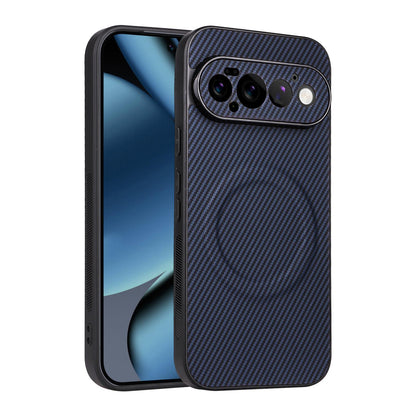 For Google Pixel 11 Pro Precise Cutout Carbon Fiber Texture Vegan Leather Phone Case - Blue - EDA009801717D