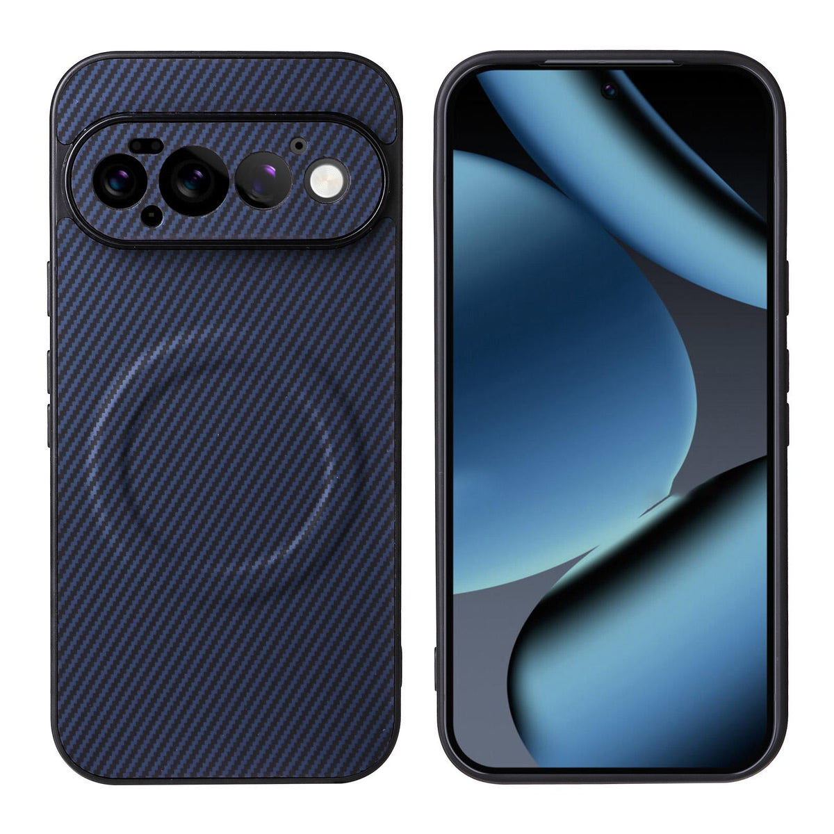For Google Pixel 11 Pro Precise Cutout Carbon Fiber Texture Vegan Leather Phone Case - Blue - EDA009801717D