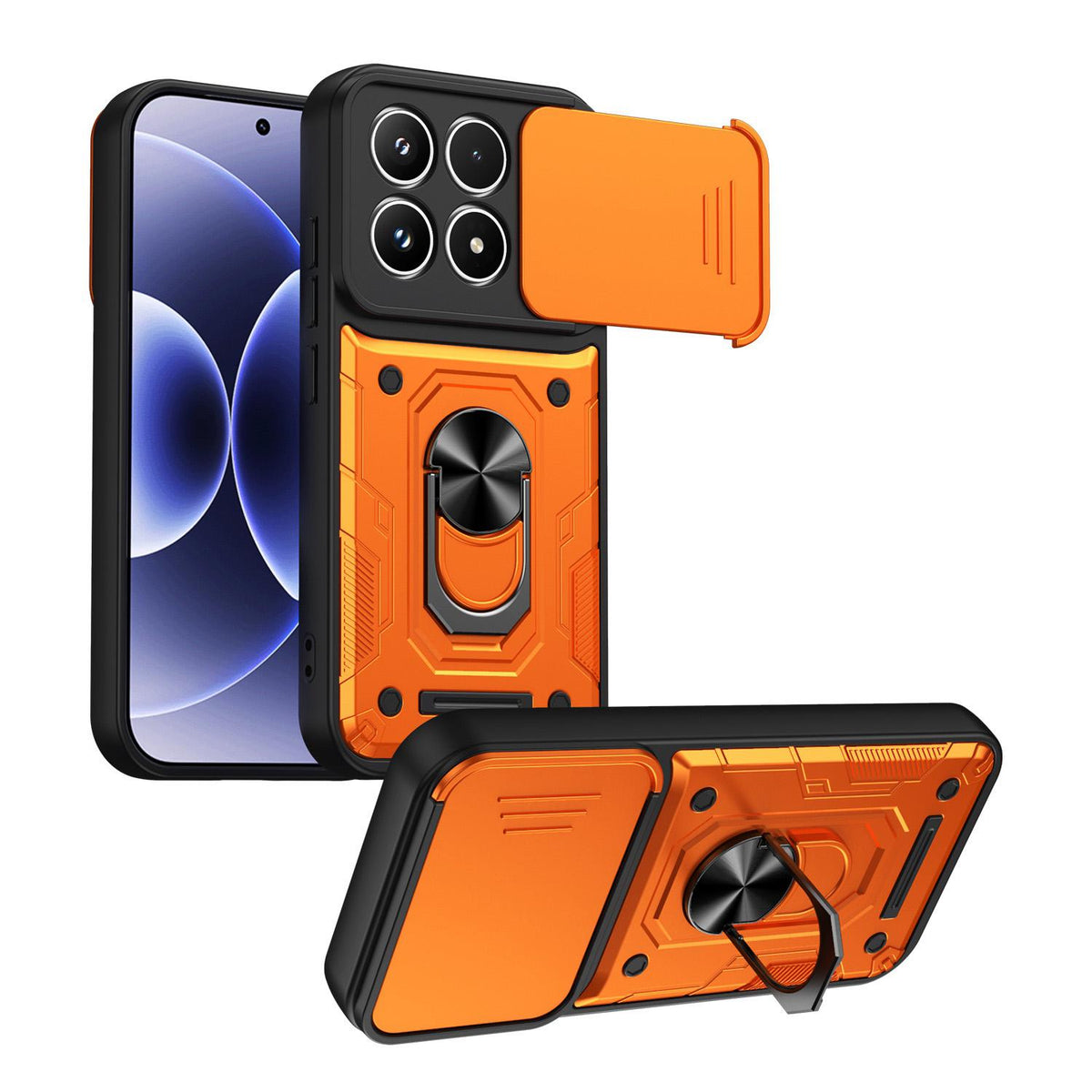 For Xiaomi 17 Nanshan Armor Sliding Camshield Ring Holder Phone Case - Orange - EDA009801801A