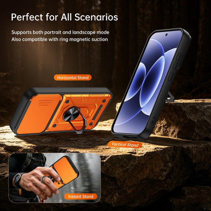 For Xiaomi 17 Nanshan Armor Sliding Camshield Ring Holder Phone Case - Orange - EDA009801801A