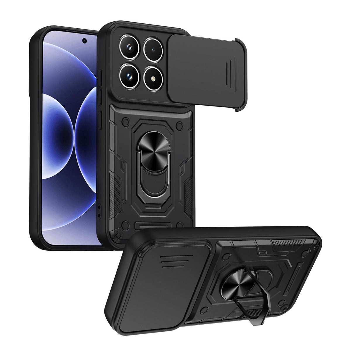 For Xiaomi 17 Nanshan Armor Sliding Camshield Ring Holder Phone Case - Black - EDA009801801C