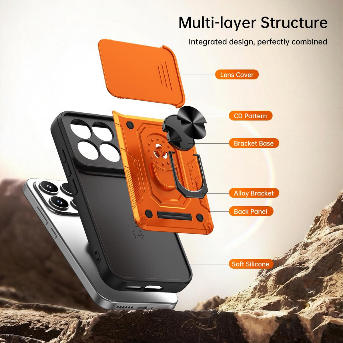 For Xiaomi 17 Nanshan Armor Sliding Camshield Ring Holder Phone Case - Black - EDA009801801C