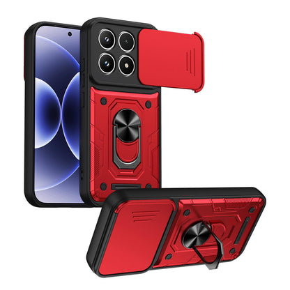 For Xiaomi 17 Nanshan Armor Sliding Camshield Ring Holder Phone Case - Red - EDA009801801D