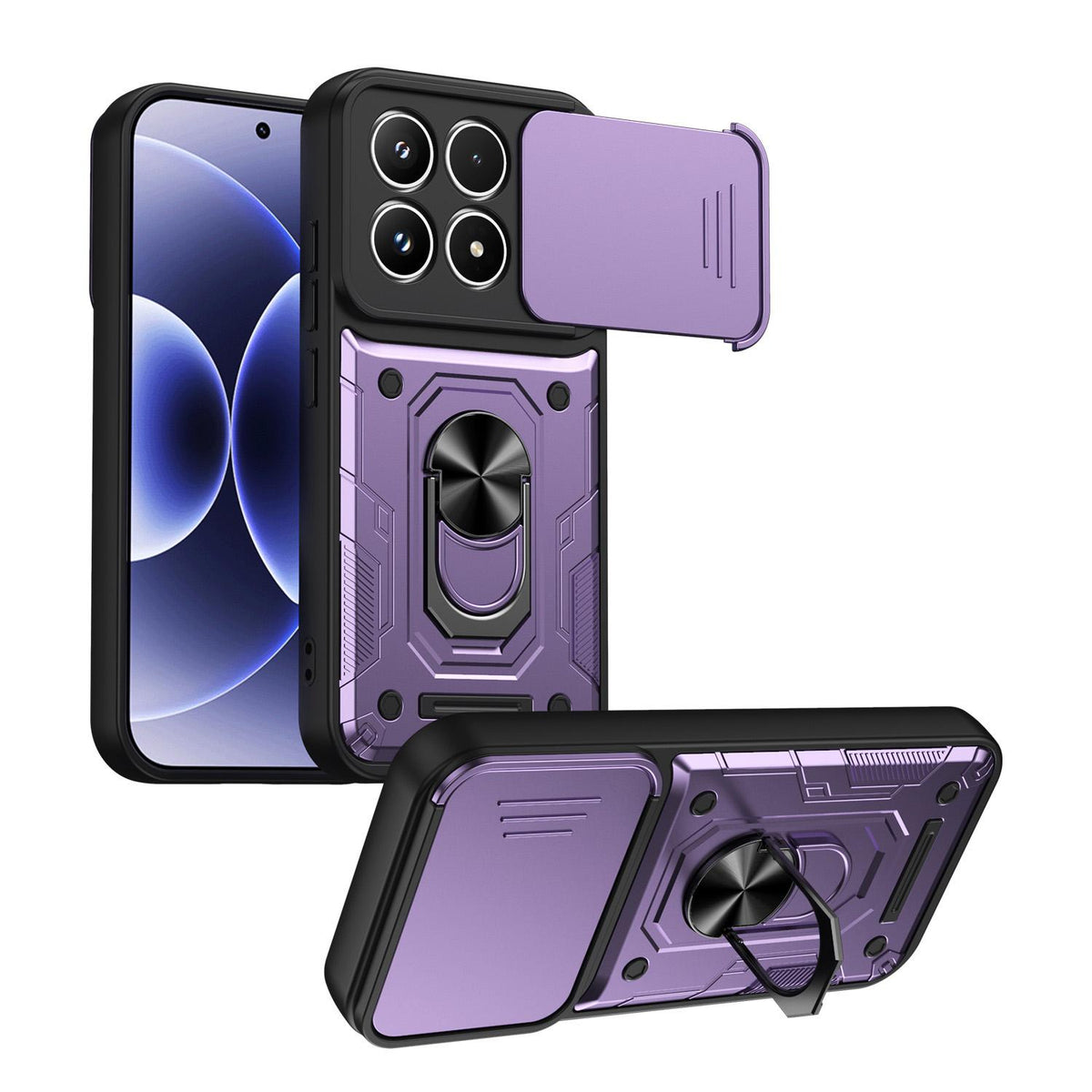 For Xiaomi 17 Nanshan Armor Sliding Camshield Ring Holder Phone Case - Purple - EDA009801801E