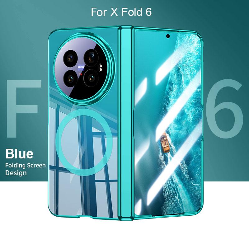 For vivo X Fold6 5G Electroplating Transparent Shockproof Magnetic Phone Case - Blue - EDA009803601C