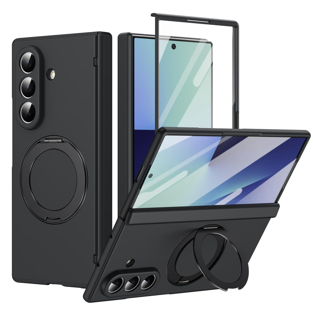 For Galaxy Z Fold8 Ultra 5G Rotation Magnetic Ring Holder Hinge Integrated Film Phone Case - Black - EDA009804302A