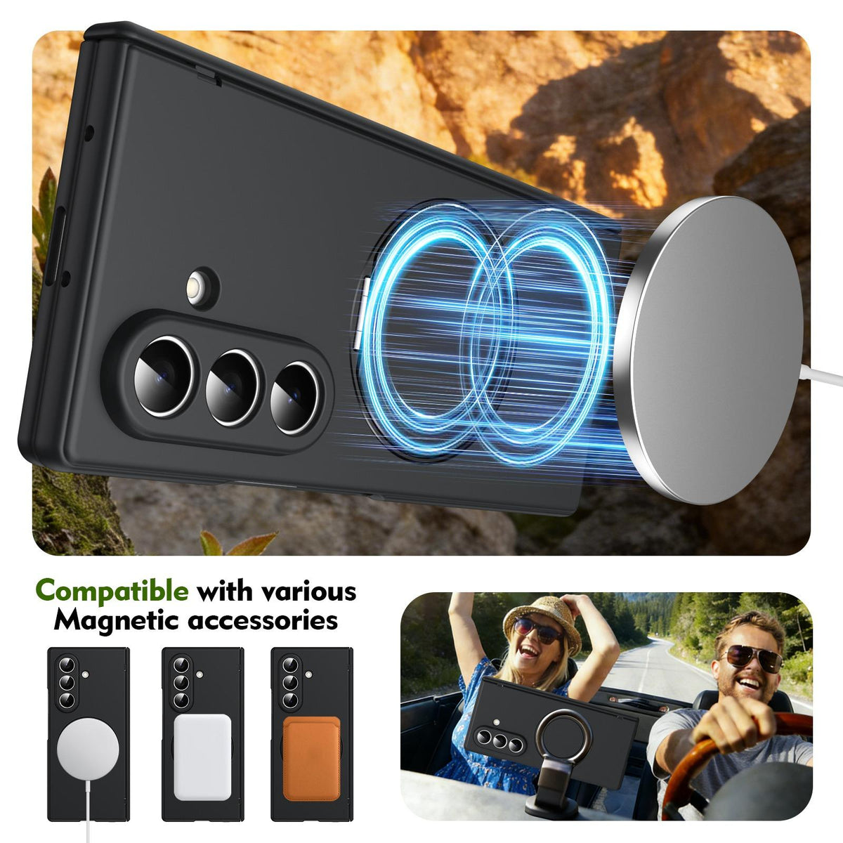 For Galaxy Z Fold8 Ultra 5G Rotation Magnetic Ring Holder Hinge Integrated Film Phone Case - Black - EDA009804302A